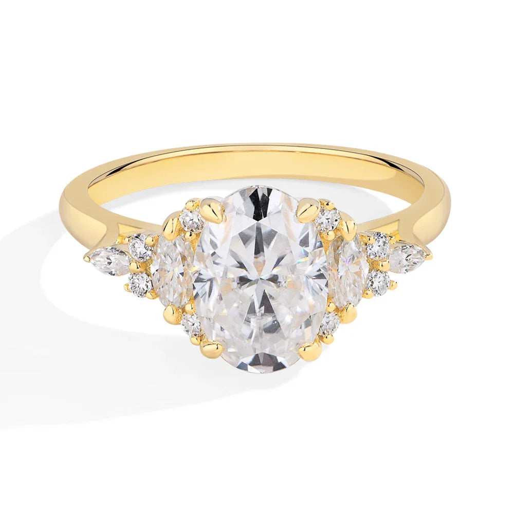 MINTYBOX 3.0ct Lab Grown Diamond Engagement Ring S925 Sterling Silver Oval Moissanite Rings For Women 18K Gold Plated Jewelry Vera Lux