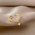Shinny Rhinestone Gold Color Chain Star Pendant Open Rings Korean Style Woman Fashion Jewelry Wedding Party Girl's Trendy Ring Vera Lux