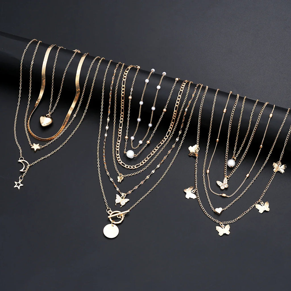 Simple Stackable Necklaces Set for Women Fashion Butterfly Heart Star Pearl Moon Pendant Necklaces Boho Jewelry Gifts 2025 Vera Lux