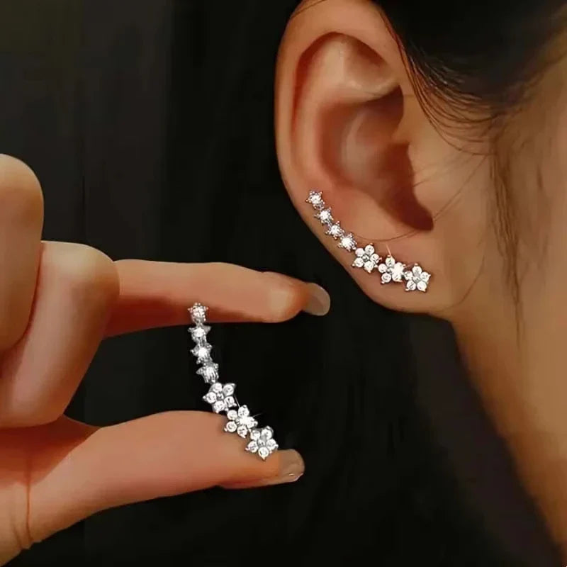 Fashion Silver Color Zircon Flower Star Stud Earrings For Women Simple Metal Piercing Climbing Earrings Jewelry Accessories Vera Lux