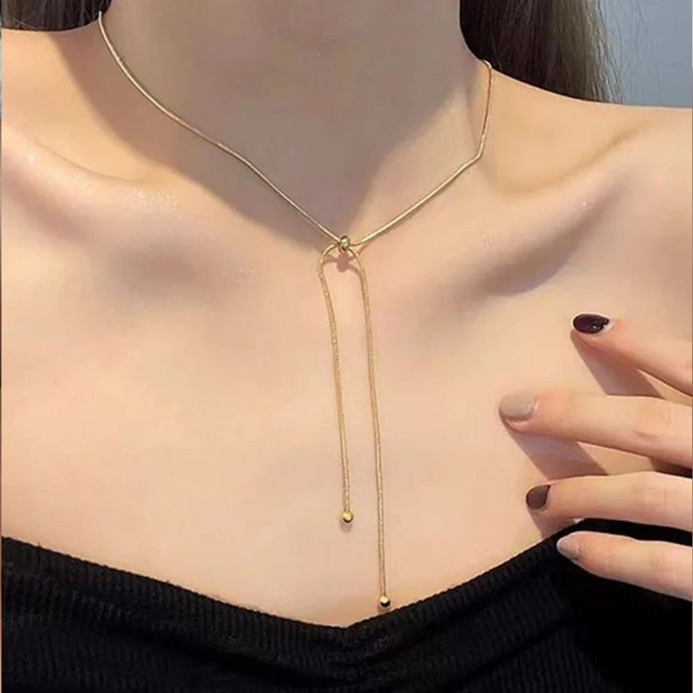 Korean Adjustable Stainless Steel Necklace for Women High Quality Design Gold Color Snake Chain Jewelry Wholesale Dropshipping Vera Lux