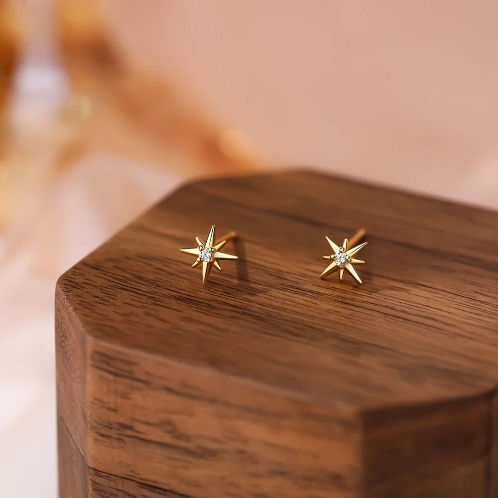 1 pair of elegant 925 sterling silver star earrings, synthetic zirconia, hypoallergenic, women's minimalist style, suitable for Vera Lux