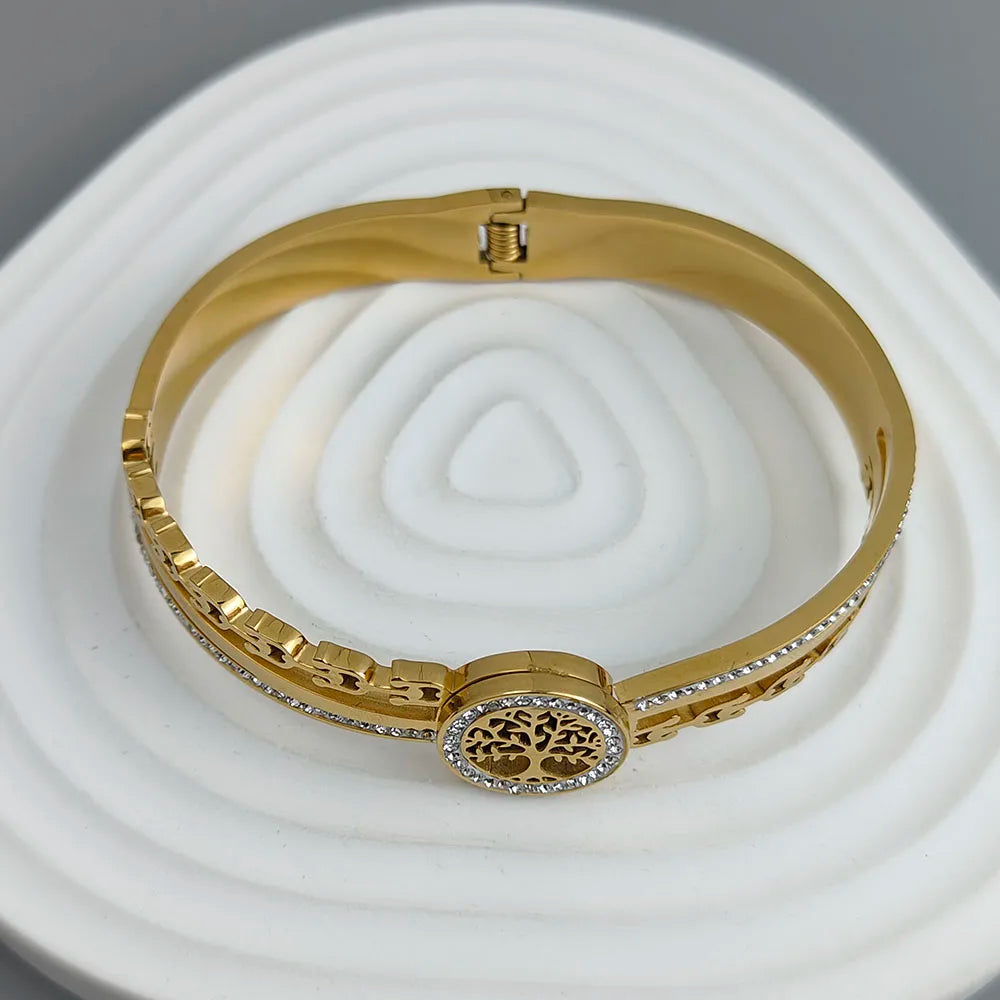 New tree of life horseshoe zircon gold-plated stainless steel bracelet 18K, high quality waterproof couple bracelet, wife gift Vera Lux