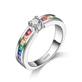 Real 100% 925 Sterling Silver Color Rainbow Cubic Zircon Rings For Women Wedding Lovely Engagement Proposal Ring Accessory Vera Lux