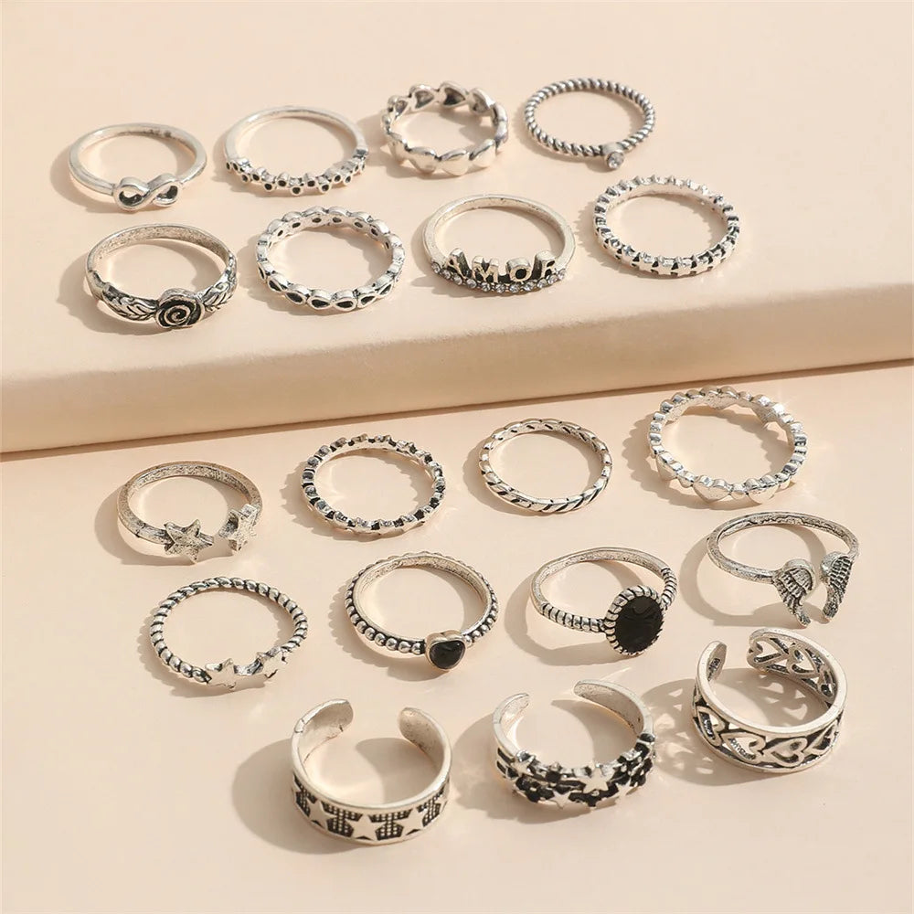 19 PCS Retro Punk Finger Ring Set For Women Vintage Heart Wing Star Gothic Ring Female Fashion Jewelry Accessories Vera Lux