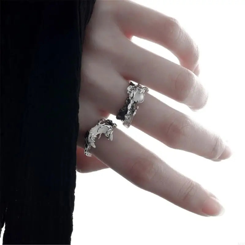 2pcs Irregular Sun Moon Ring with Small Texture Light Luxury Jewelry Personalized Versatile Cosplay DIY Props for Couple Gifts Vera Lux
