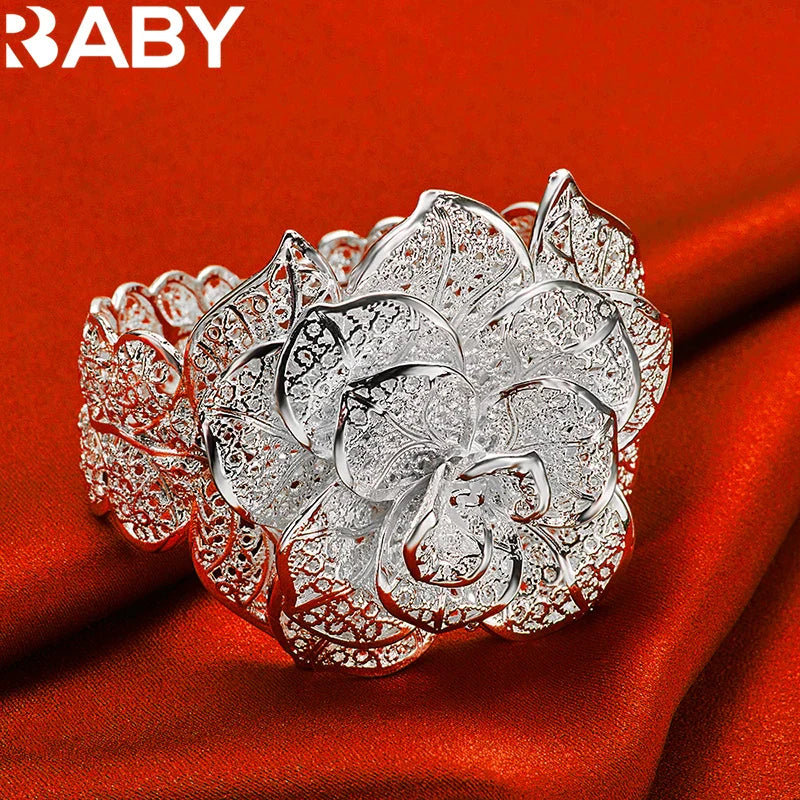 925 Sterling Silver Exquisite Pretty Camellia Flower Bracelet Bangles For Woman Charm Jewelry Wedding Engagement Fashion Party Vera Lux