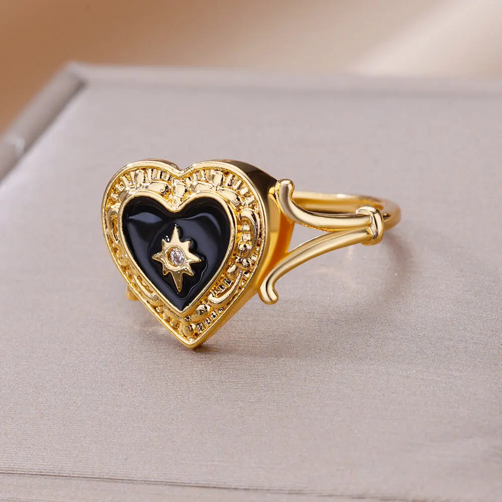 Heart Shape Zircon Rings For Women Stainless Steel Gold Color Aesthetic Couple Ring 2024 Trend Wedding Jewelry Gift For Friend Vera Lux
