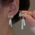 Gold Color Shiny Bow Stud Earrings For Women Fashion Exquisite Dainty Rhinestone Bow Dangle Earrings Jewelry Friends Gift Vera Lux