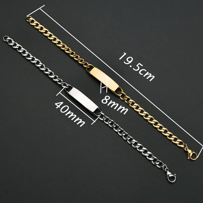Nextvance Custom Name Bar Bracelets Engraved Date Letters For Men Stainless Steel Personalized Thick Chain Bracelet Jewelry Gift Vera Lux