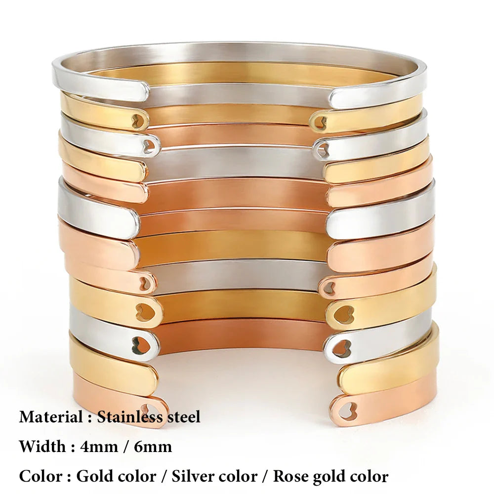 SUNIBI 4mm 6mm Stainless Steel Cuff Gold Color Bracelet Bangle for Women Jewelry Gifts Wholesale Dropshipping Vera Lux