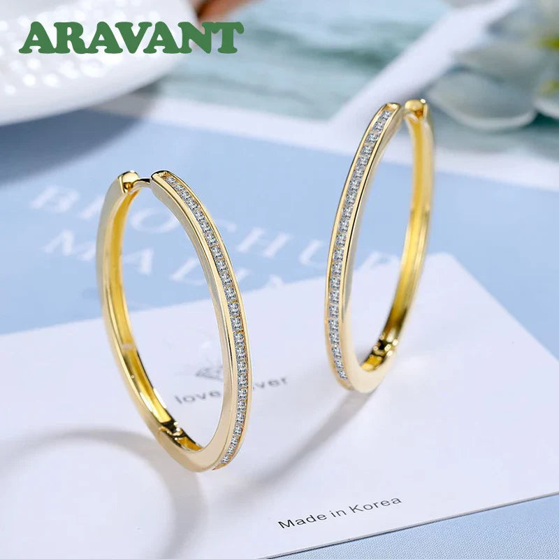 Aravant 925 Sterling Silver 35MM Zircon Hoop Earring For Women Fashion Jewelry Gift Vera Lux