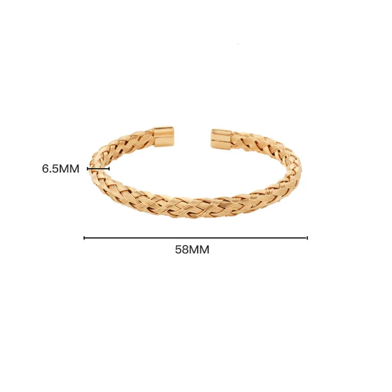 1Pcs Titanium Steel Woven Bangle Trendy And Minimalist Style Steel Wire Braided Adjustable C-shaped Opening Bracelet Vera Lux