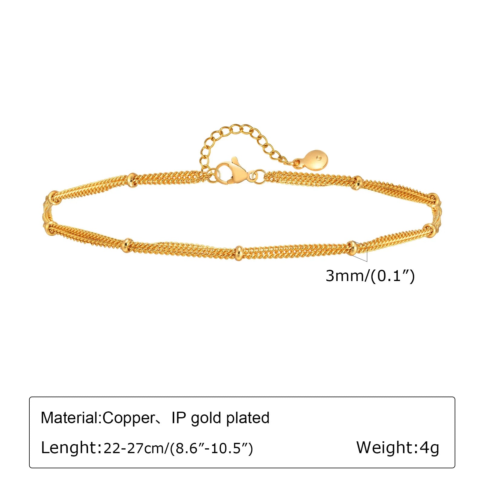 Anklet Bracelet on Legs Stainless Steel ,waterproof Adjustable Beach Beaded Ball Cuban Link Summer Boho Foot Jewelry for Women Vera Lux