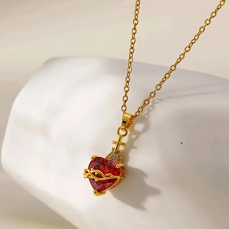 Romantic Wedding Heart Cubic Zirconia Necklace For Women Elegant Cute Gold Color Stainless Steel Necklaces Jewelry Birthday Gift Vera Lux