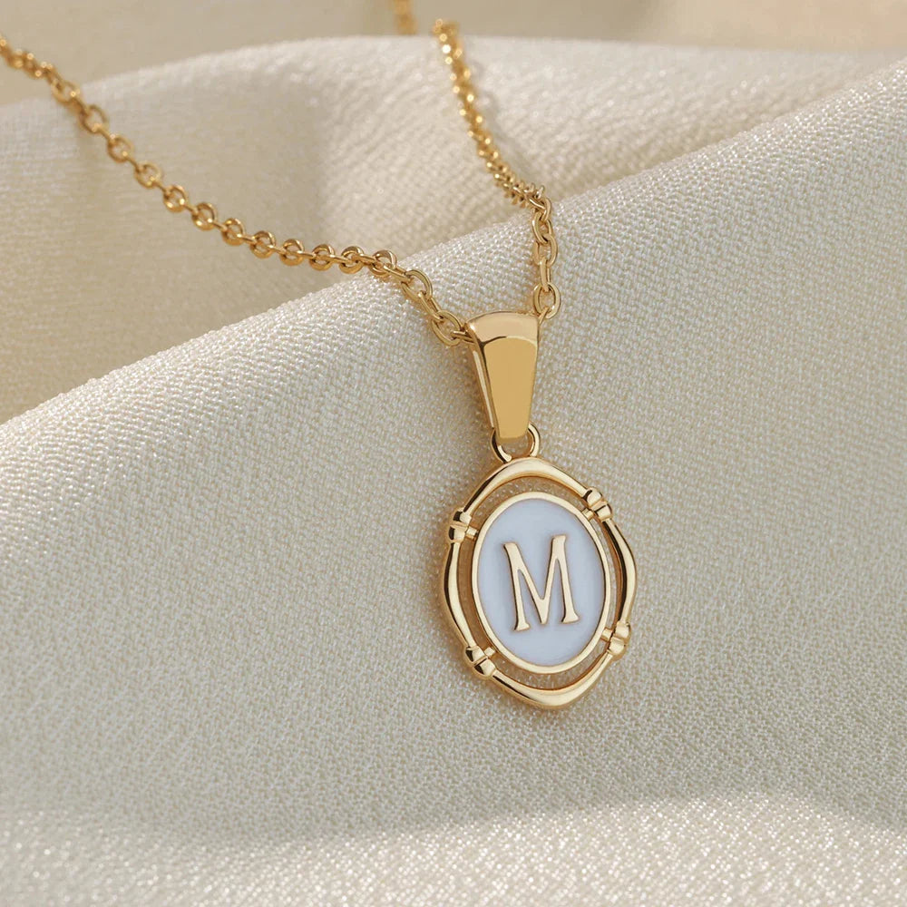 A-Z Letter Initial Enamel Necklace For Women Gold Color Stainless Steel Chain Exquisite Pendant Necklace Fashion Jewelry Gift Vera Lux