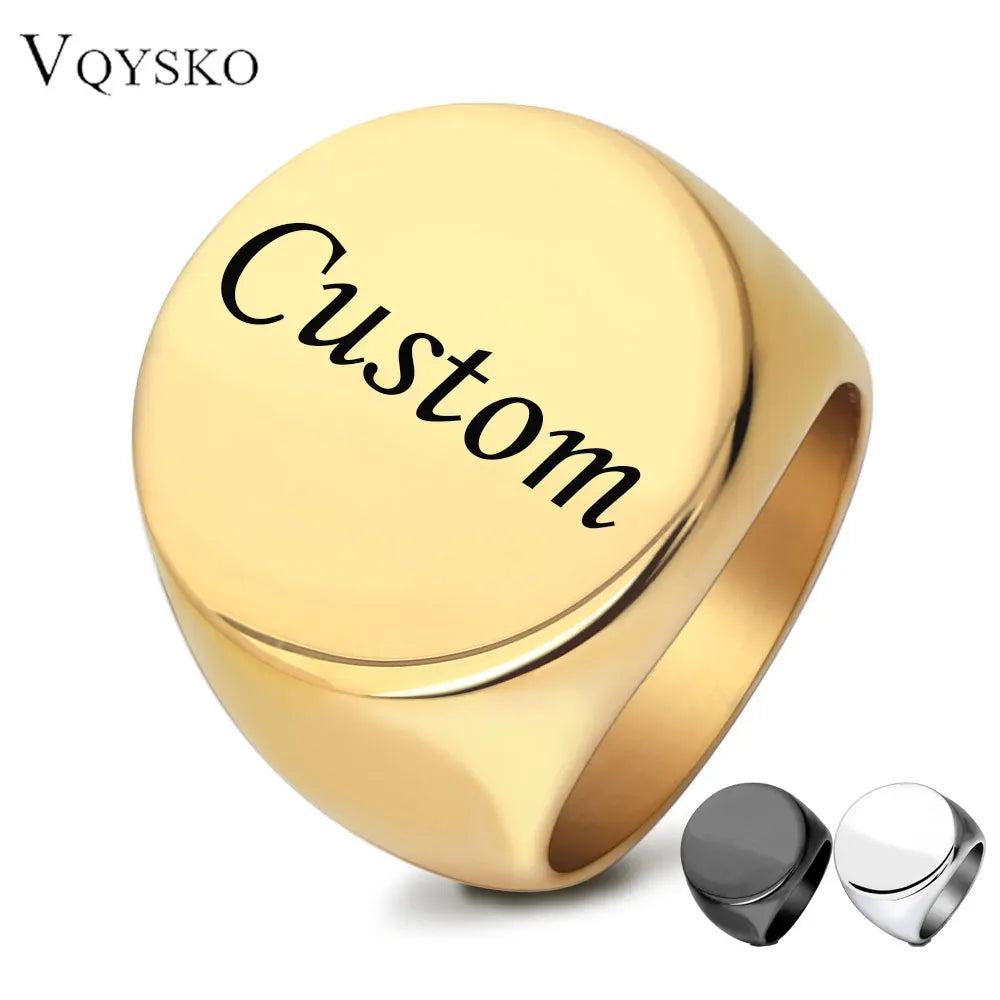 Customized Signet Ring Engrave Name Logo Photo Jewelry Stainless Steel Round Men Women  For Family Wedding Personalized Gifts Vera Lux