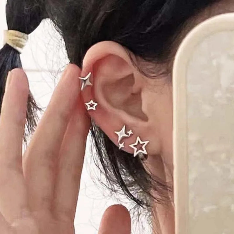 Y2K Style Hollow Pentagonal Stud Earrings for Women Personalize Star Asterism Round Ear Buckle Metal Accessories Fashion Jewelry Vera Lux
