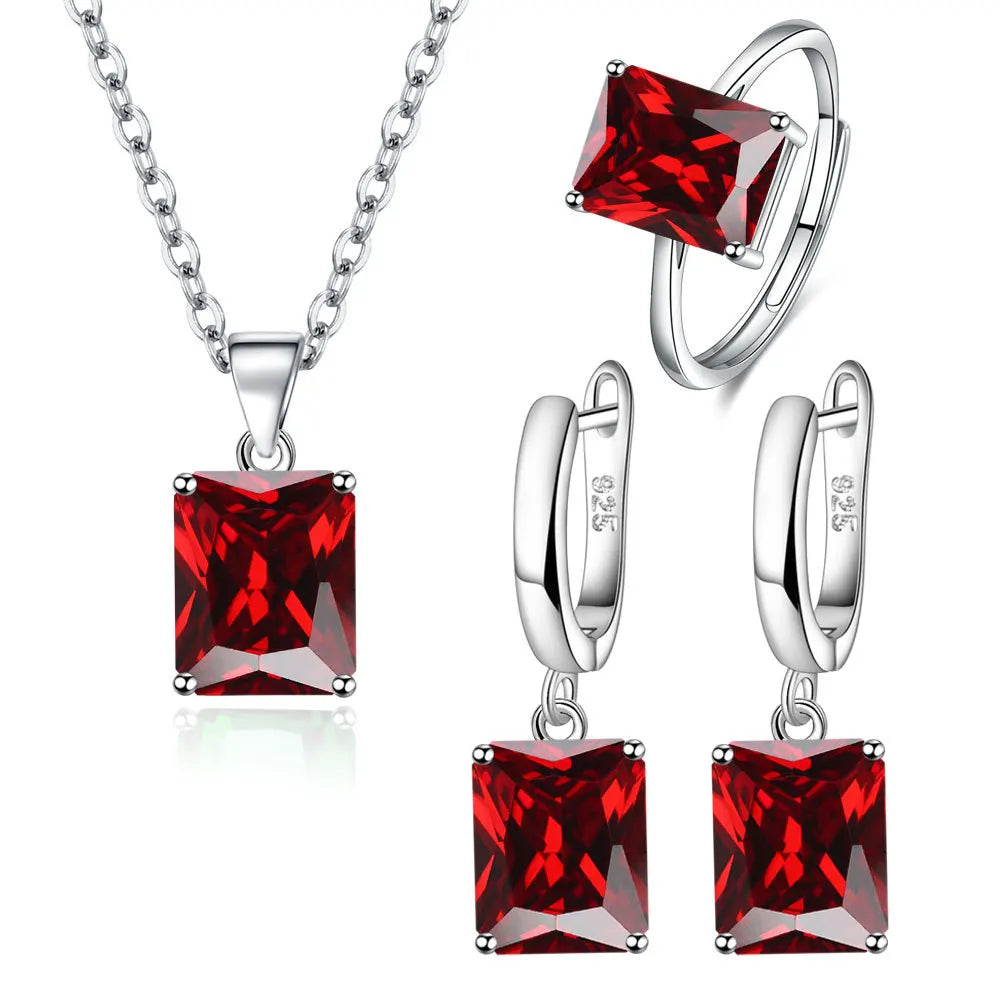 925 Sterling Silver  Elegant Jewelry Sets Ring Earrings Necklace For Women Rectangle Geometry Zircon Wedding Accessories Vera Lux