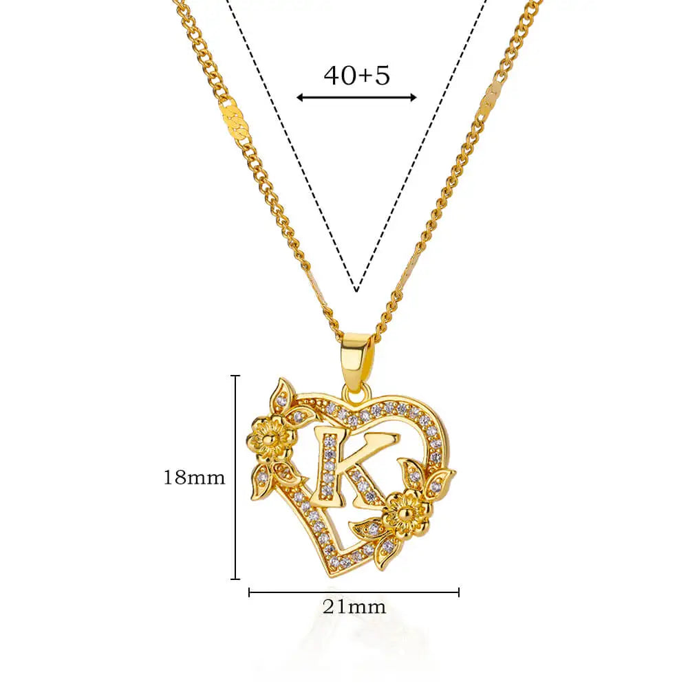Zircon Flower Initials Necklaces For Women Stainless Steel Heart Gold Color Letter Chain Collar 2025 New Trend Wedding Jewelry Vera Lux
