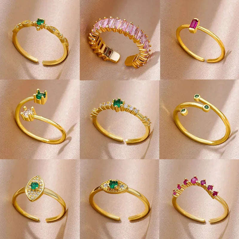 Tiny Green Zircon Round Rings For Women Geometric Stainless Steel Ring Luxury Wedding Christmas Jewelry Gift Free Shipping Vera Lux