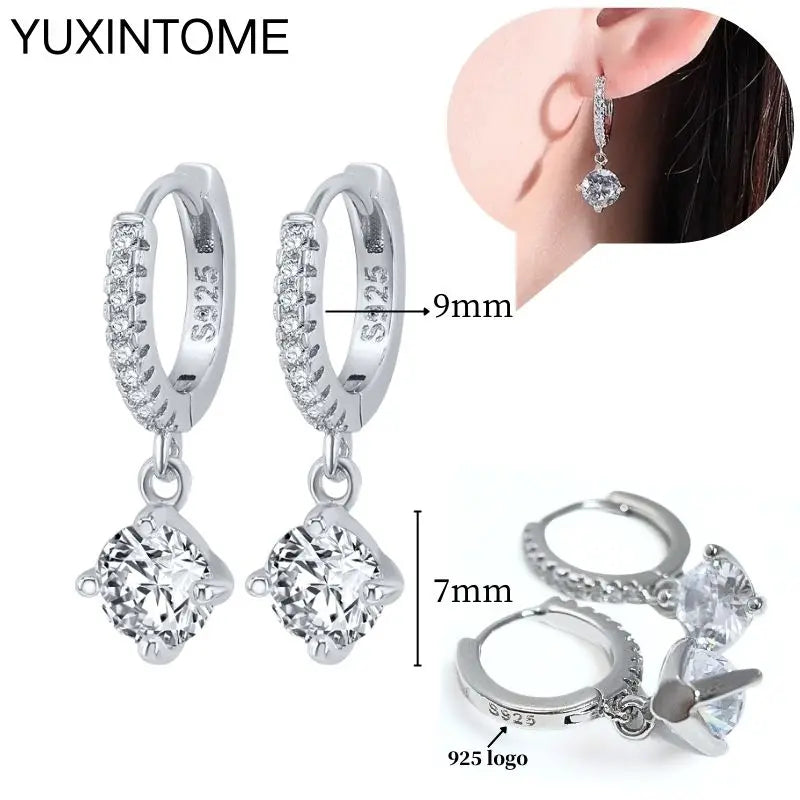 925 Sterling Silver Ear Needle Fashion Hoop Earrings White Crystal Luxury Women's Silver Earrings Wedding Women's Jewelry Gift Vera Lux