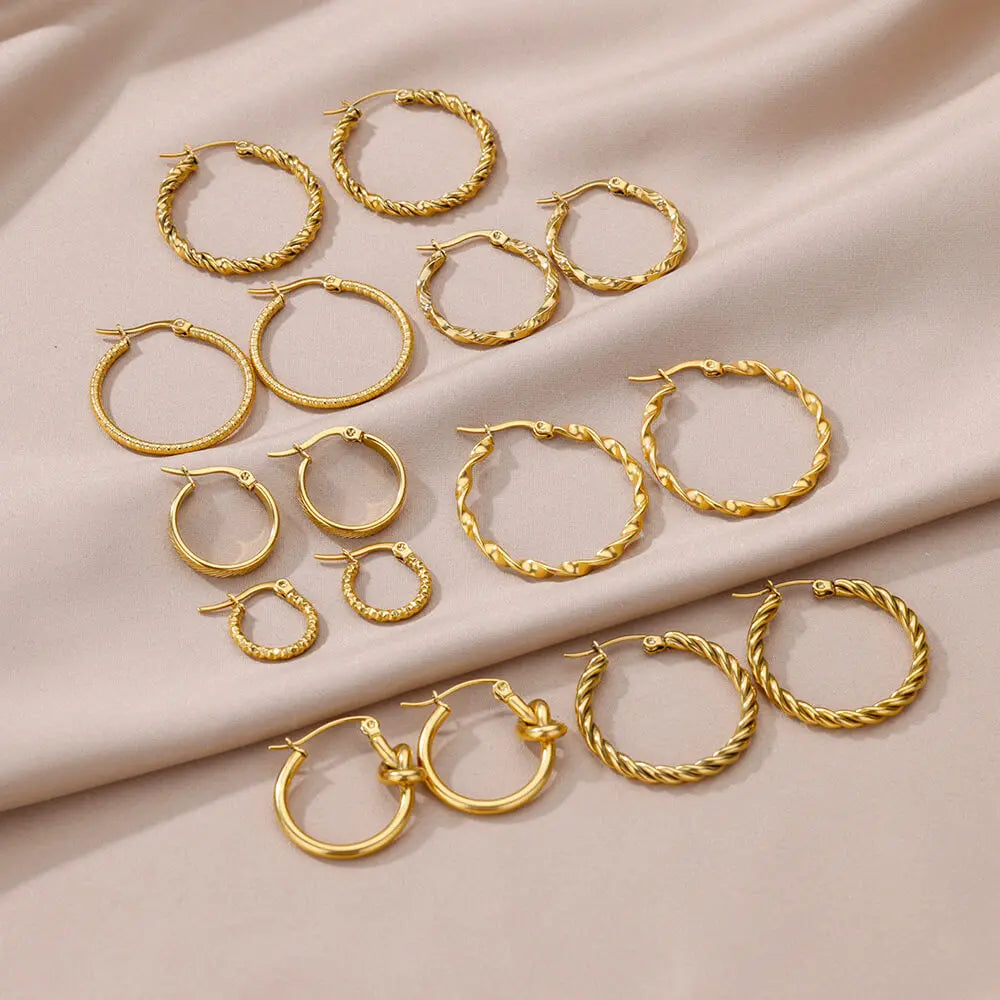 Vintage Round Stainless Steel Hoop Earrings For Women Gold Plated Earring 2023 Trending Statement Ear Jewelry Christmas Gift Vera Lux