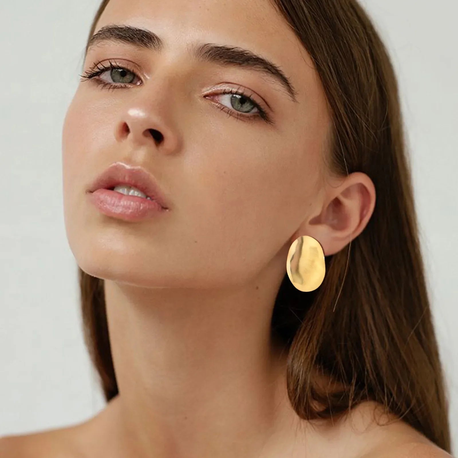 Matt Large Stainless Steel Stud Earring for Women, Pairs Chic Oval Irregular Ear Jewely Vera Lux
