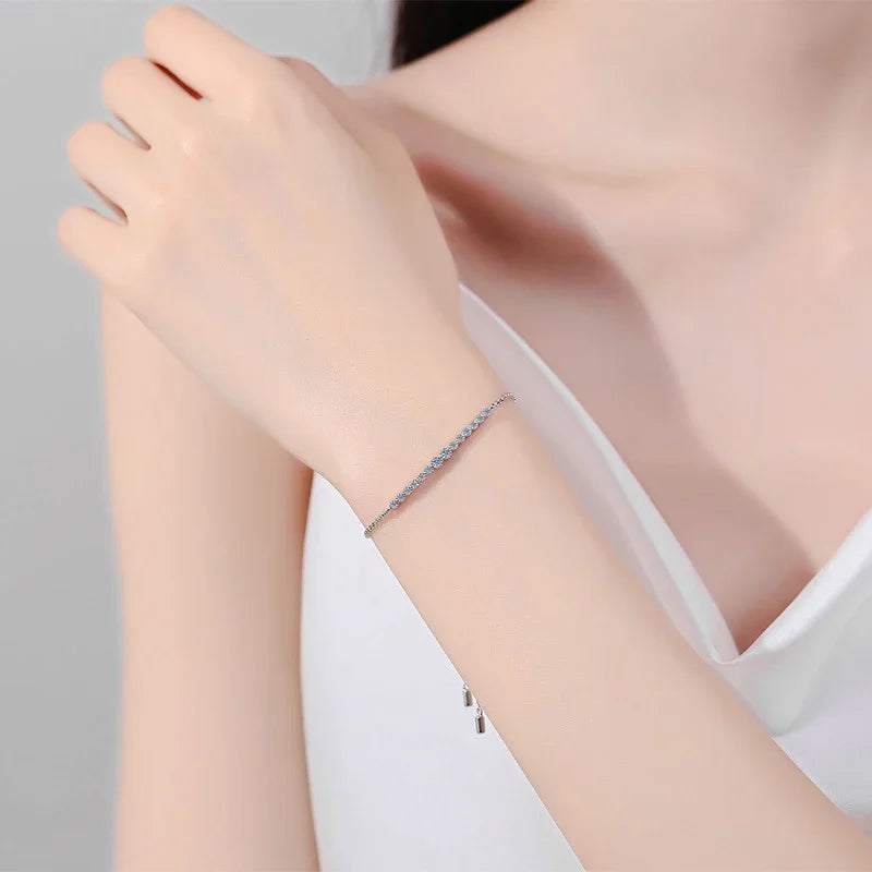 NeeTim Full D VVS1 Moissanite Bracelets for Women S925 Sterling Silver Lab Diamond Bracelet Wedding Birthday Party Jewelry Gift Vera Lux