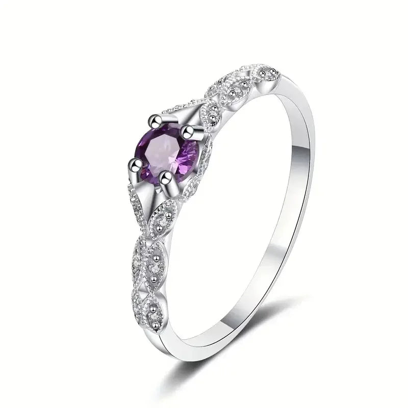 925 Sterling Silver Light Luxury Style Amethyst Zirconia Women's Ring in Europe and America Simple Fashion Gem Temperament Ring Vera Lux