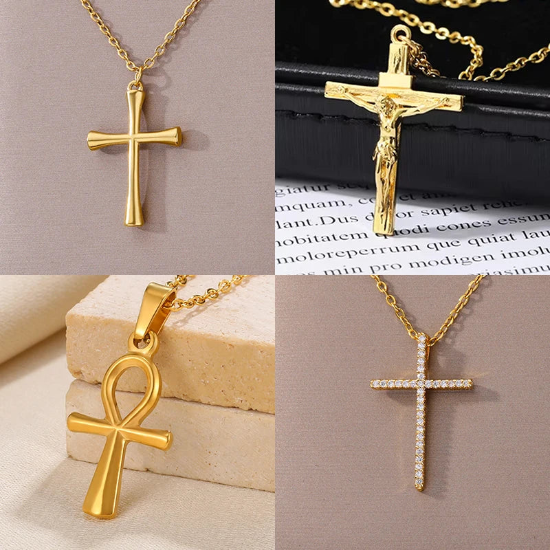 Cross Goddess Pendant Necklace for Women Stainless Steel 316L Gold Color Necklace 2025 New Party Jewelry Aesthetic Accessories Vera Lux