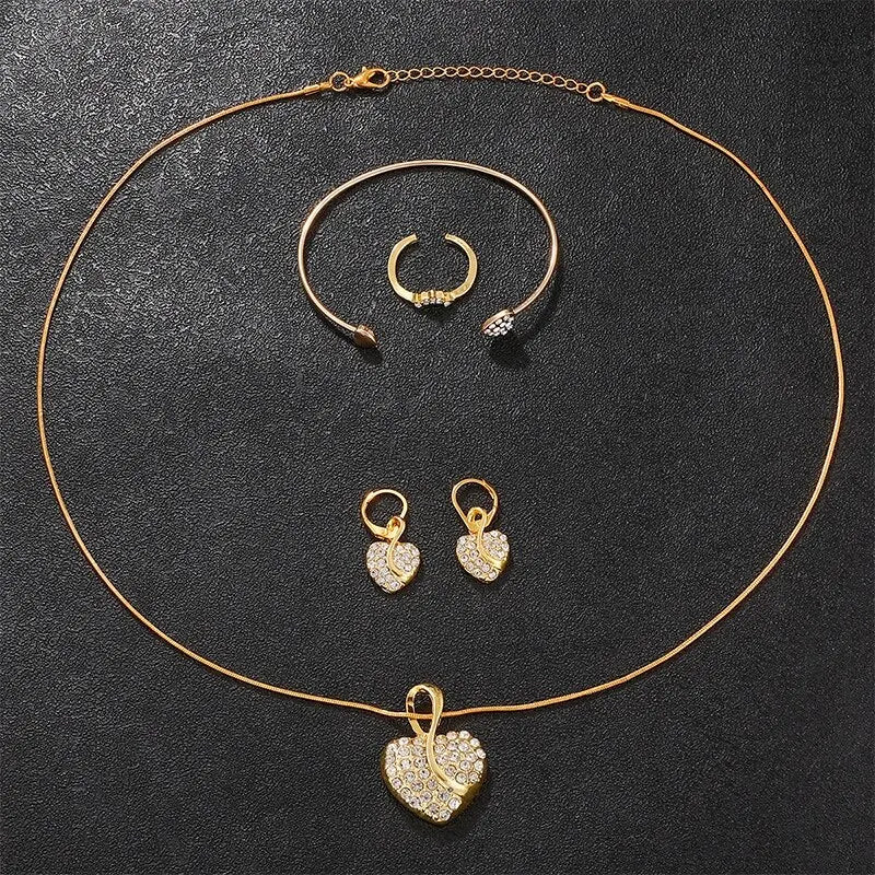 Women's Quartz Watch Gold Luxury Women Ring Necklace Earring Rhinestone Fashion Wristwatch Casual Ladies Watches Jewelry Set Vera Lux