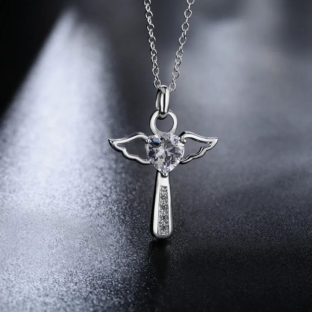 Fine 925 Sterling Silver angel noble crystal cross pendants Necklace For Women luxury party Wedding Jewelry Christmas gifts Vera Lux