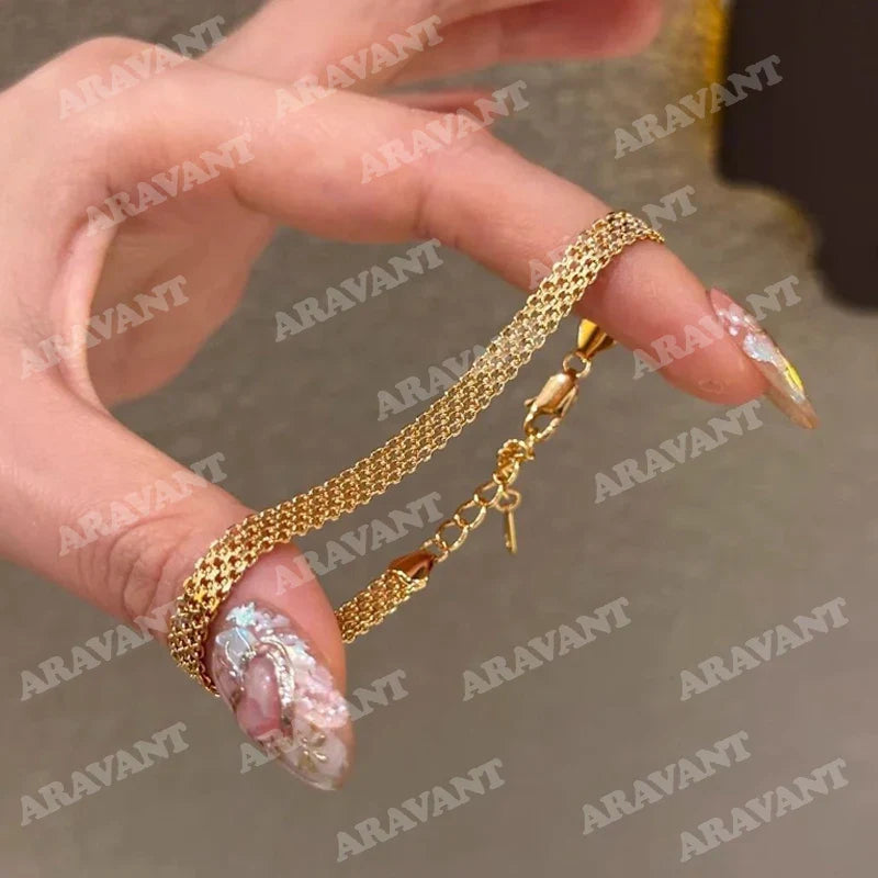 Aravant 925 Silver 18K Gold Watch Strap Bracelet Chain For Women Girls Fashion Jewelry Vera Lux