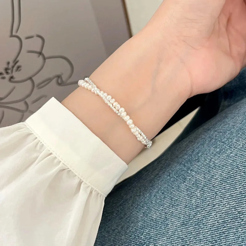 VENTFILLE 925 Silver Double Layer Pearl Bracelet for Women Girl Design Bead Korean Jewelry Dropshipping Vera Lux