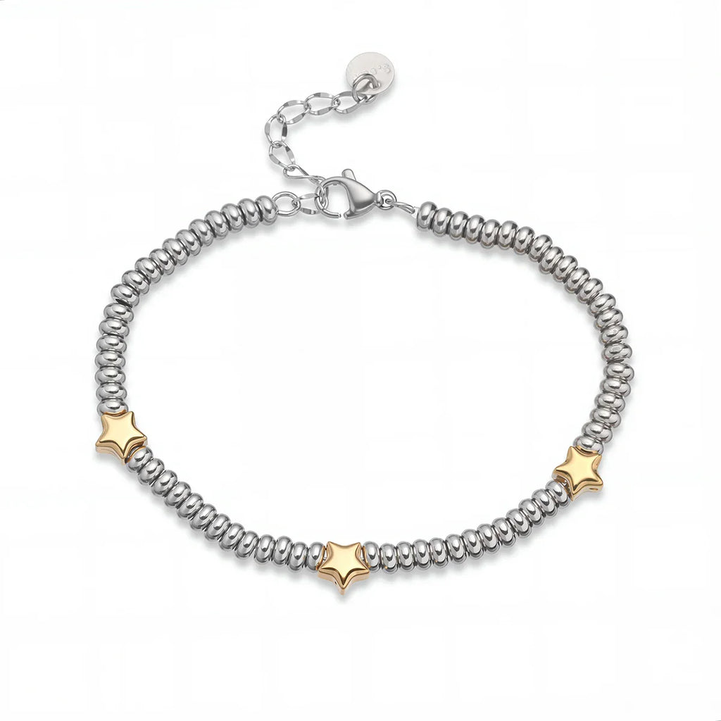 NEWBUY Hot Sale Non-Fading Stainless Steel Jewelry Gold Color Heart/Star Silver Beads Charm Bracelets For Women Wholesale Vera Lux