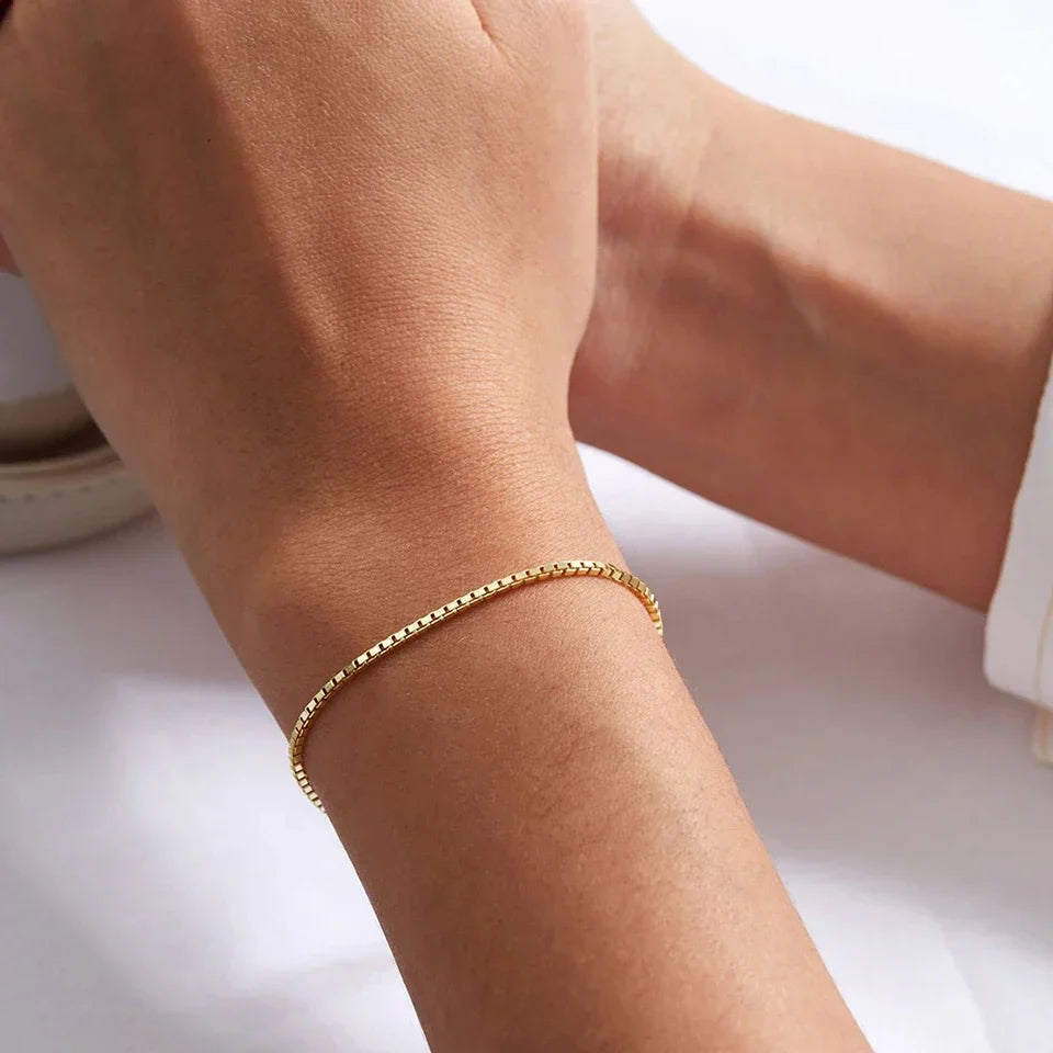 SUNIBI 2MM Simple Box Chain Bracelets for Women Gold Color Stainless Steel Classic Bracelet Minimalism Gifts Jewelry Wholesale Vera Lux