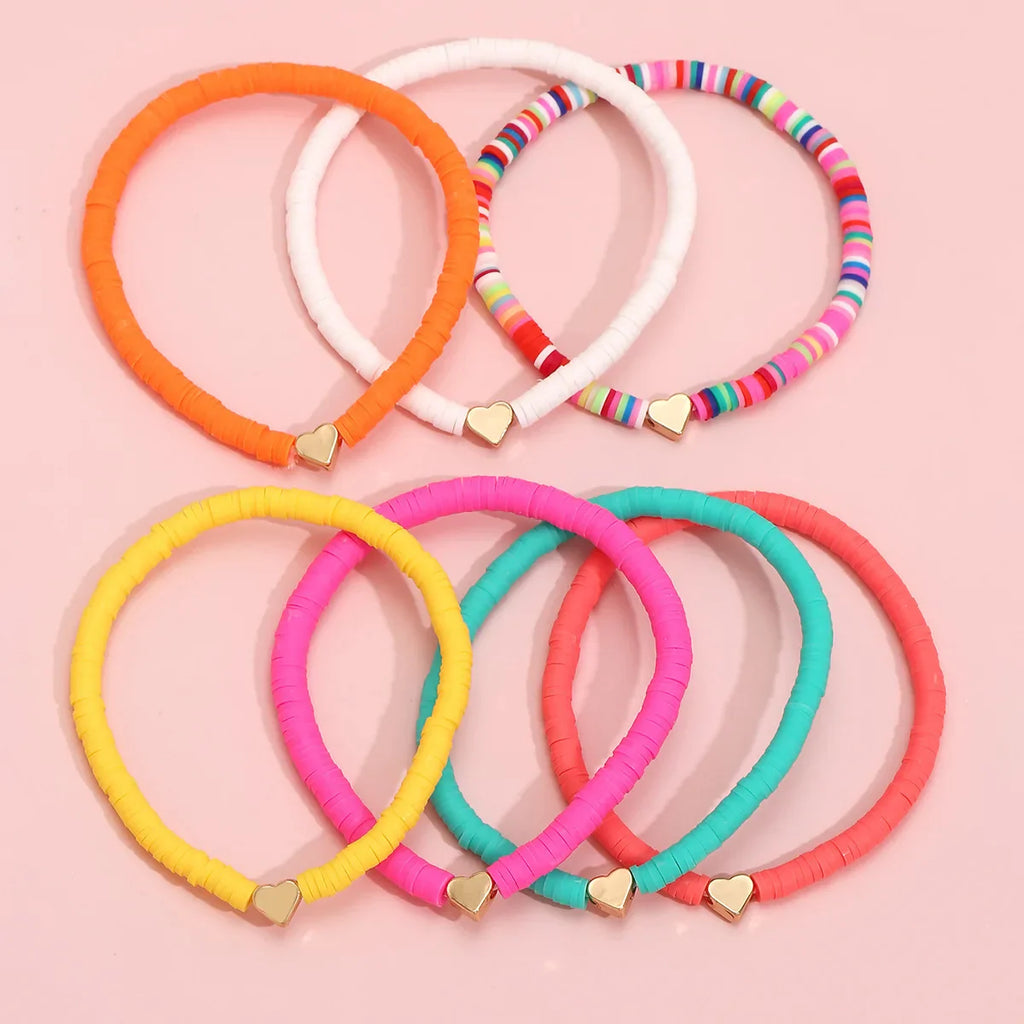 7Pcs Colorful Stackable Anklet Set For Women Heart Charm Soft Clay Pottery Layering Ankle Bracelet Girls Summer Beach Jewelry Vera Lux