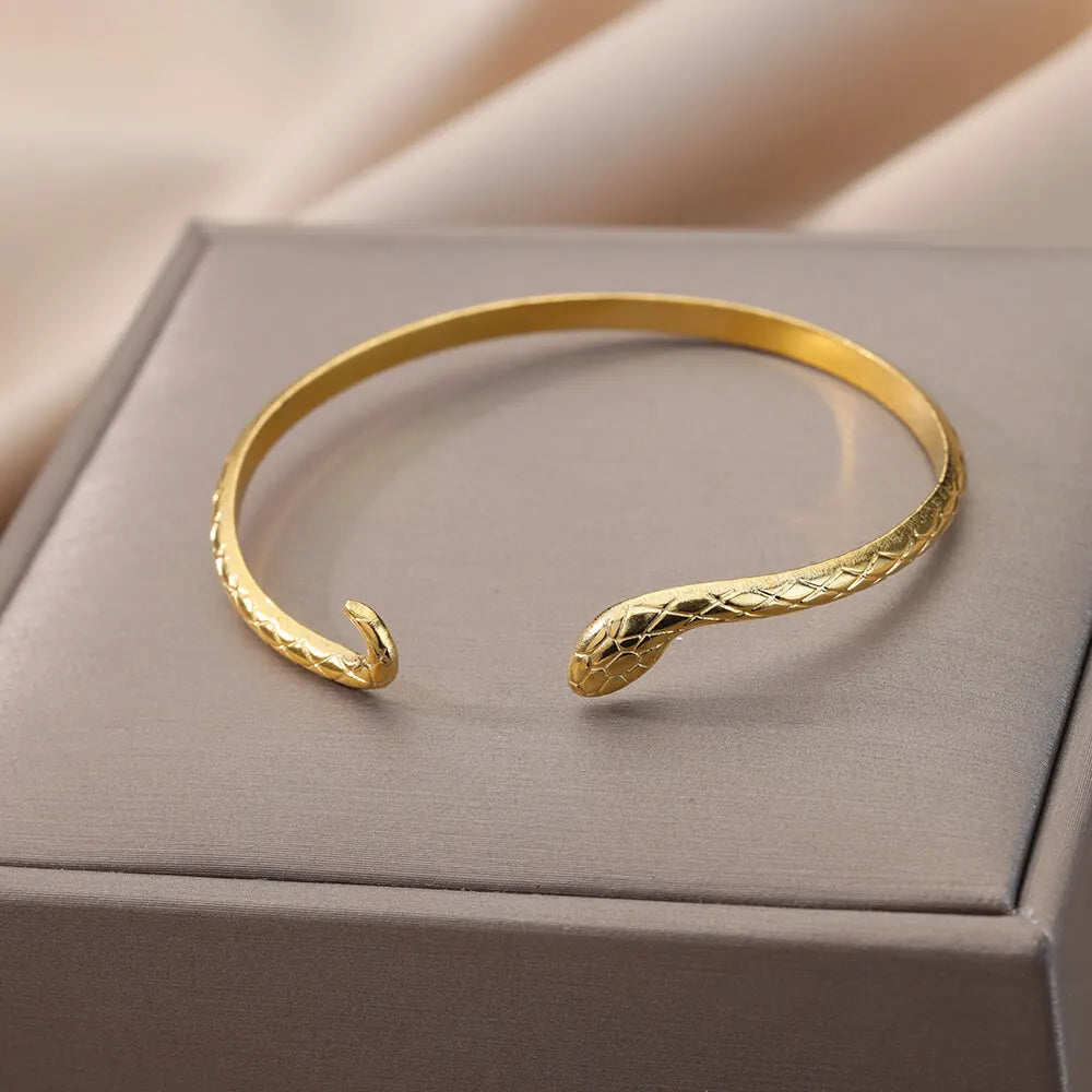 Snake Bangle Bracelet For Women Stainless Steel Opening Gold Plated Opening Bangle Animal Aesthetic Jewelry pulseras mujer Vera Lux