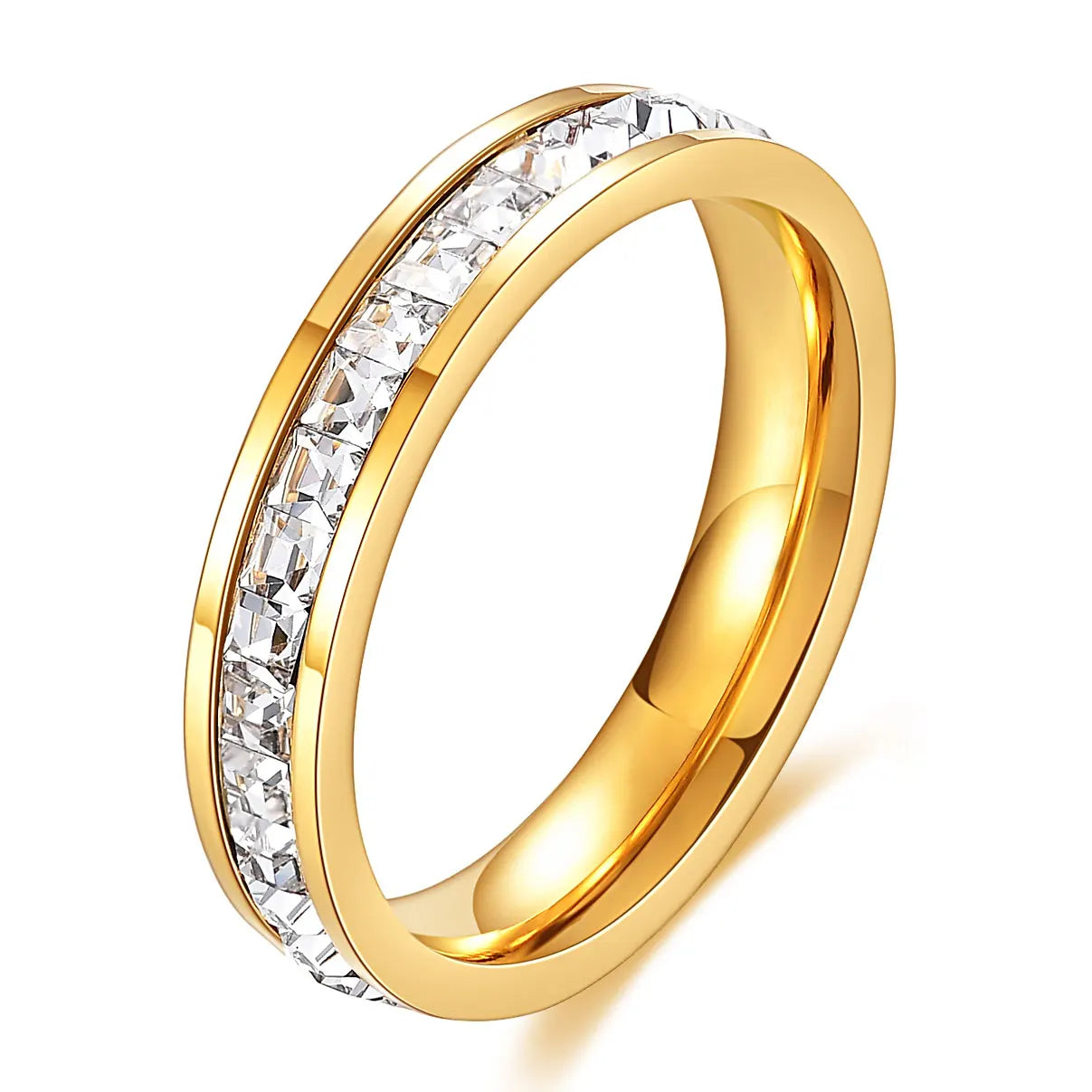 VQYSKO Square Zircon Stainless Steel Ring White Zircon Engagement Party Accessories Geometric Couple Custom Ring Vera Lux