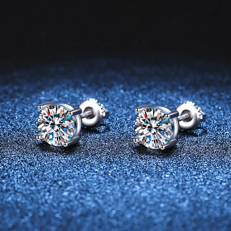 NeeTim 2 Carat Moissanite Earrings Studs for Women Men Screw Thread Ear Stud 925 Solid Silver With White Gold Plated Jewelry Vera Lux