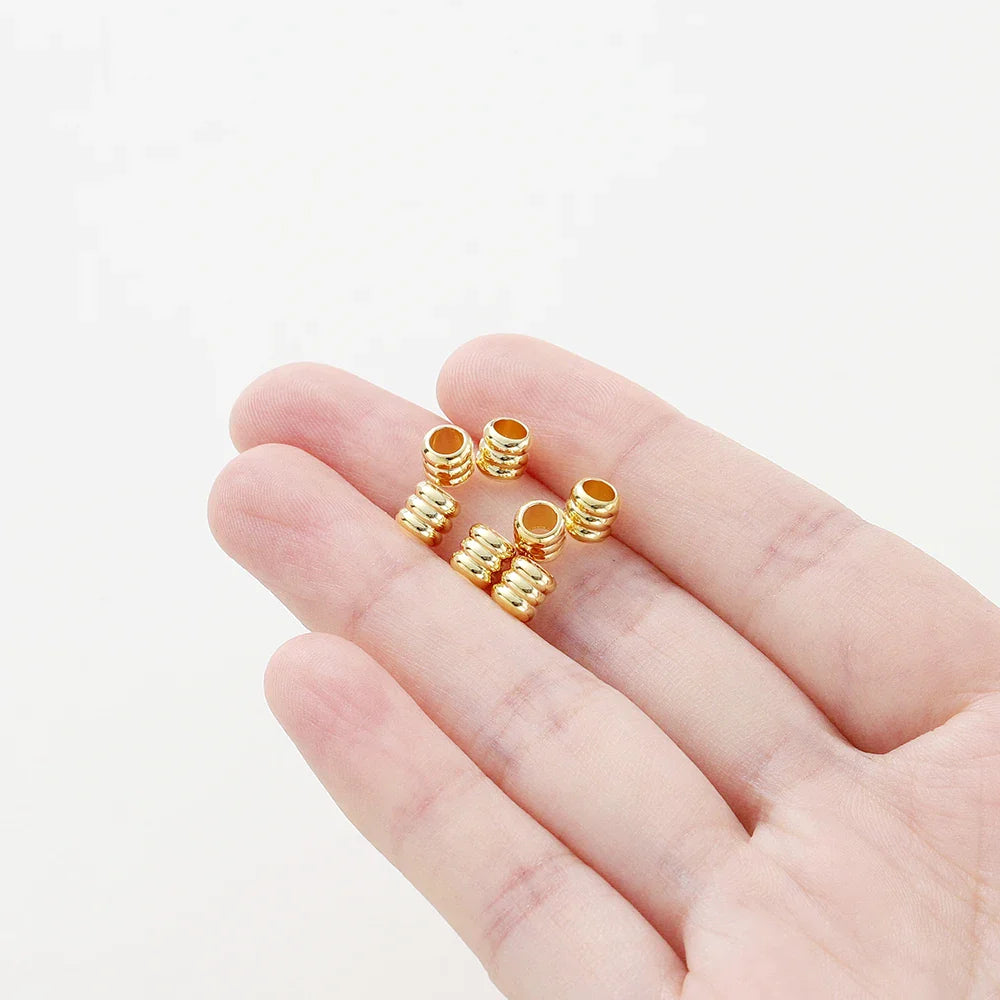 20 30 50pcs/lot 14K 18K Gold Plated Cylinder Charm Metal Beads Loose Spacer Beads For Bracelet DIY Jewelry Making Accessories Vera Lux