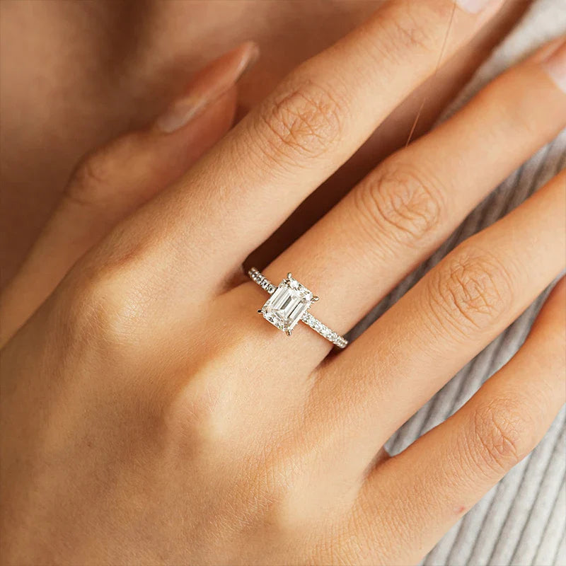 NeeTim 1ct 2ct 3ct Emerald Cut Moissanite Rings for Women 925 Sterling Silver Lab Diamond Wedding Engagement Ring Gemstone Band Vera Lux
