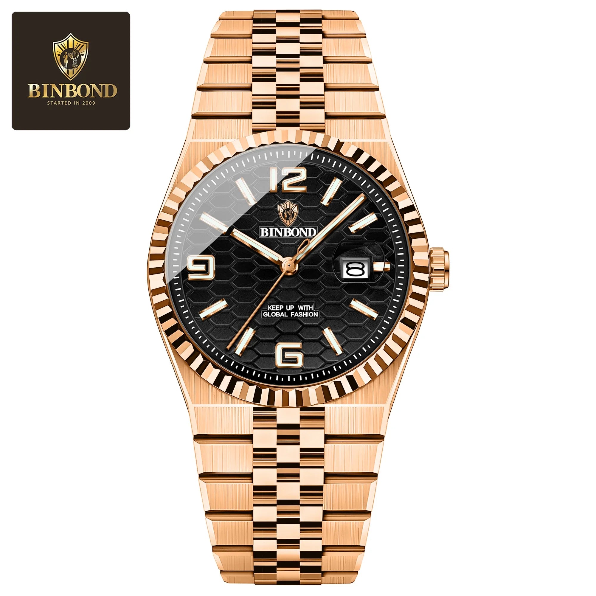 BINBOND High Quality Original Men Clock Waterproof Luminous Date Luxury Man Watch Stainless Steel Quartz Men's Watches Male Vera Lux
