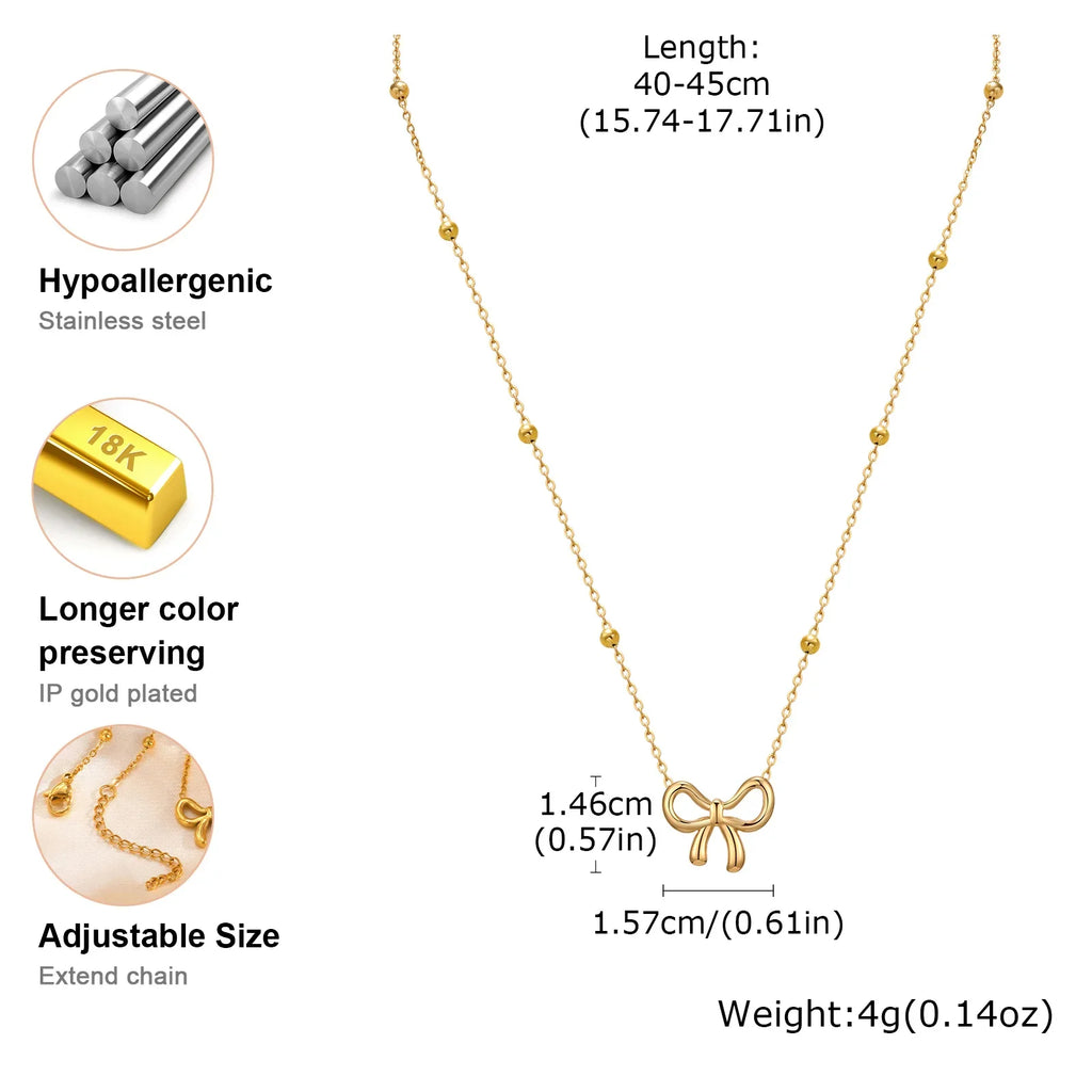 Charms Bow Necklace For Women, Bowknot Chain Choker Necklace, Stainless Steel Thin Link Exquisite Party Jewelry Vera Lux