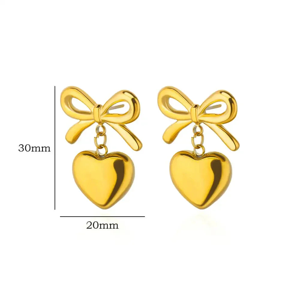 Cute Bow Heart Earrings for Women Stainless Steel Gold Color Heart Stud Earrings 2024 Trend Piercing Jewelry Wedding Party Gift Vera Lux
