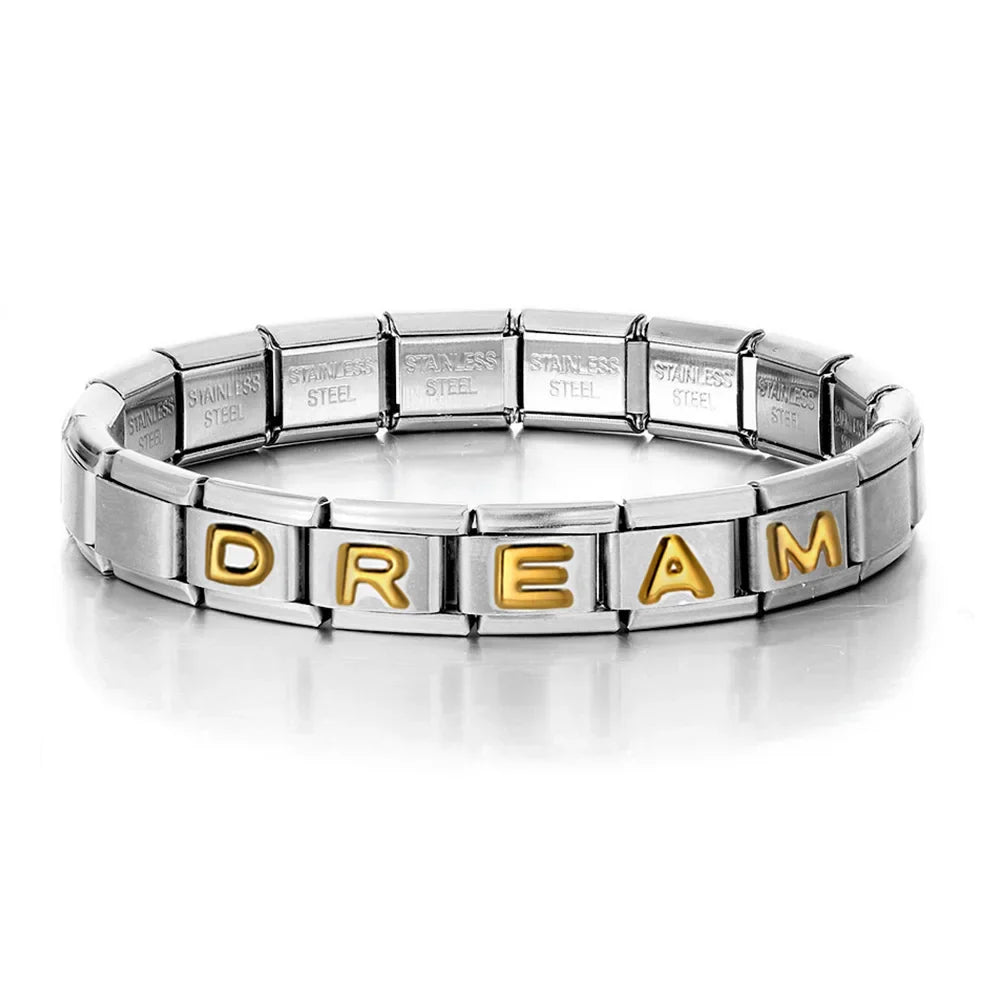 Trendy Italian Charms Bracelet 26 English A-Z Letter Name Custom Gold Color DIY Jewelry Making Gift Hand Bangle Chain Jewellry Vera Lux