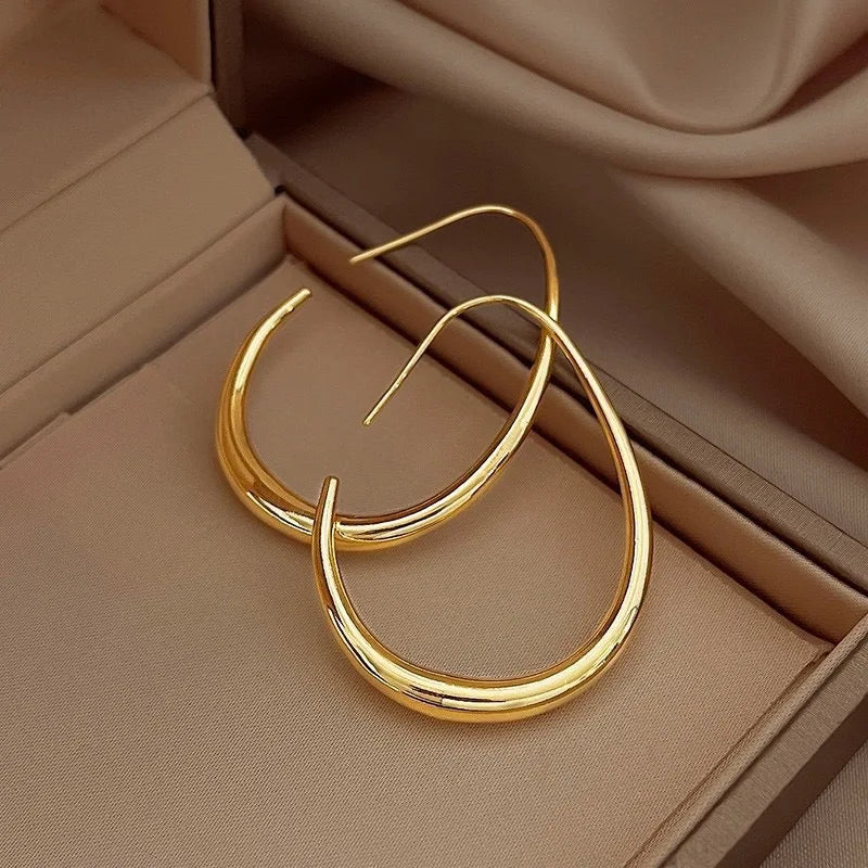 925 Sterling Silver Golden Ellipse Hoop Earrings For Women Ladies Wedding Engagement Female Jewelry Gift Money 925 Jewellery Vera Lux