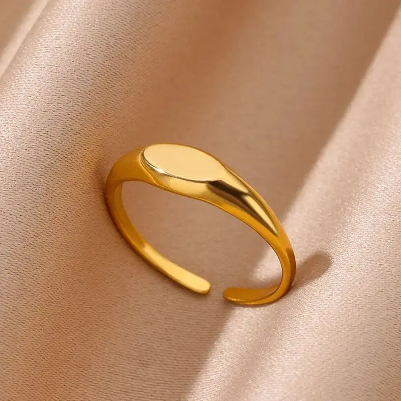 Fashion Oval Rings For Women Gold Color Stainless Steel Geometric Openning Ring Wedding Statement Jewelry 2024 Trend Gift BFF Vera Lux