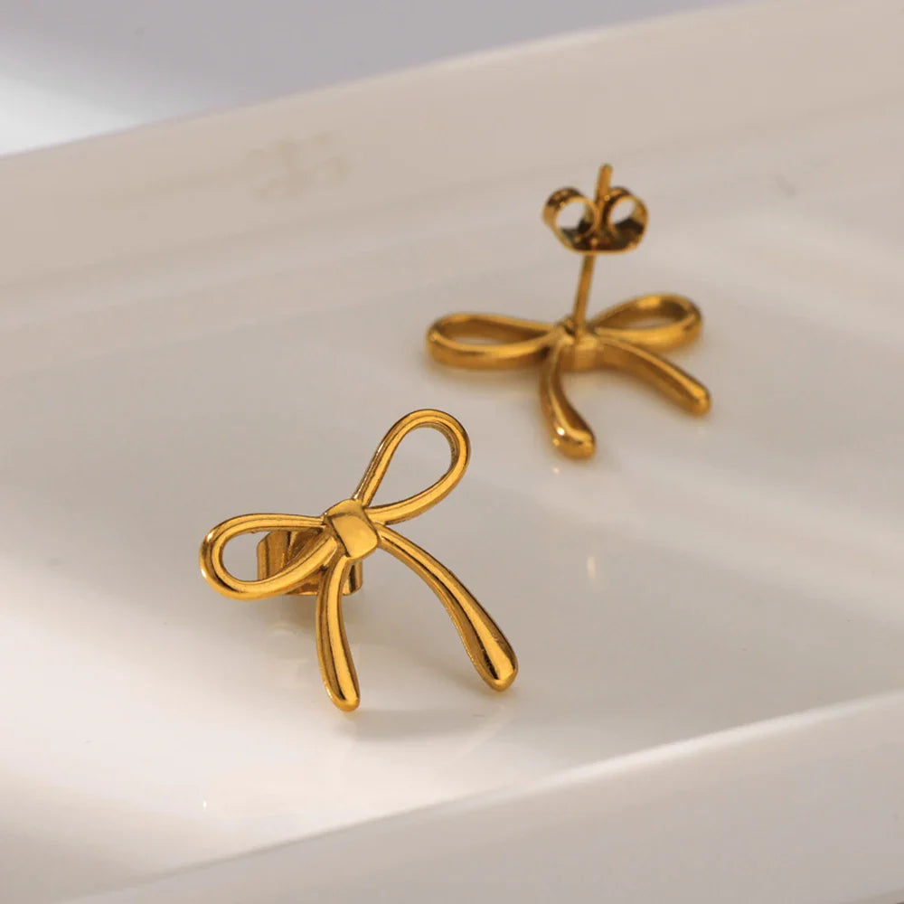 Stainless Steel Thin Bowknot Earrings For Women Gold Color Aesthetic Earring Wedding Christmas Fashion Jewelry Accessories Vera Lux